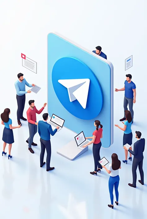 Create me an image of people adding more people to a telegram group, the telegram logo and people added to the group should be visible 