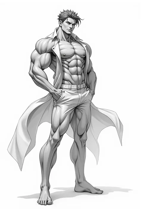 Full body anime male drawing sketch, glamorous pose, and athlete&#39;s body 