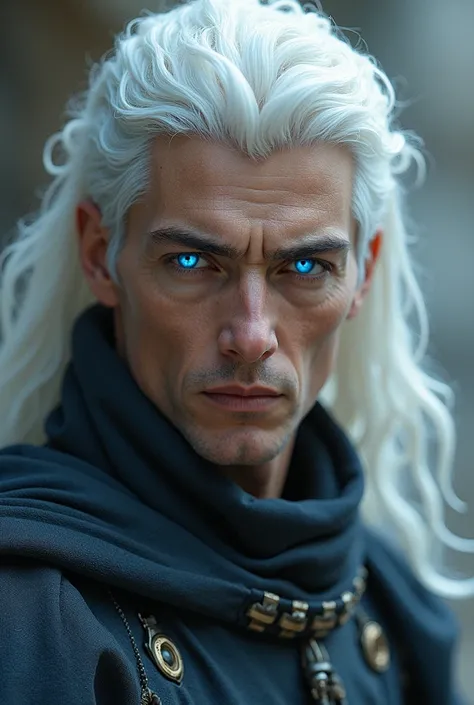 Dune Movie Paul Atreides with white hair and electrifying blue eyes 