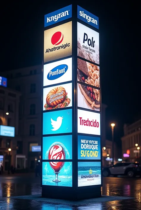 Rectangular illuminated advertising sign measuring 3 metres long and 80 cm wide, displaying logos or brand advertising on the sides in sizes of 80 x 70 cm, that is to say, that within one side is divided 5 brands with their own logos and colors, one on top...