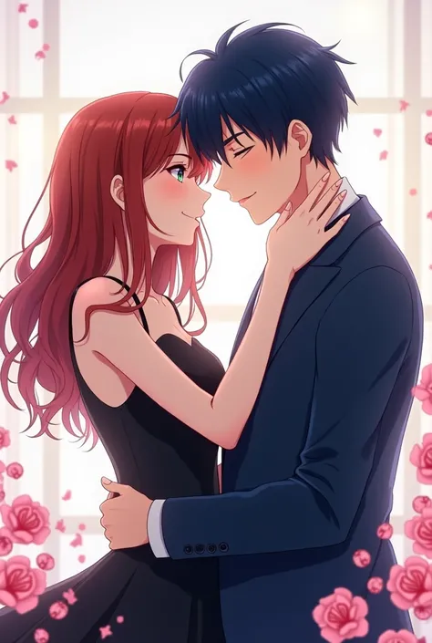 I want you to make a cover for my new romance manga in the style of the childhood friend complex manga . 

The girl would have reddish brown hair And he would have dark blue hair that turned to black Based on the manga Childhood Friends Complex He would be...