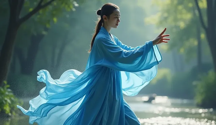 What is energy with a human in a blue robe practicing tai chi?
