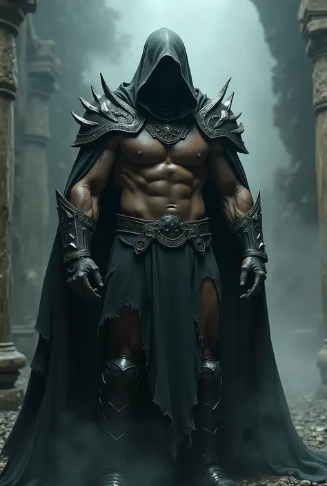 ((best quality)), ((masterpiece)), (detailed), muscular  doctor doom in tatred cape with hood, necromancer armour
