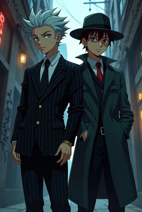 Killua and Gon in gangster clothes 
