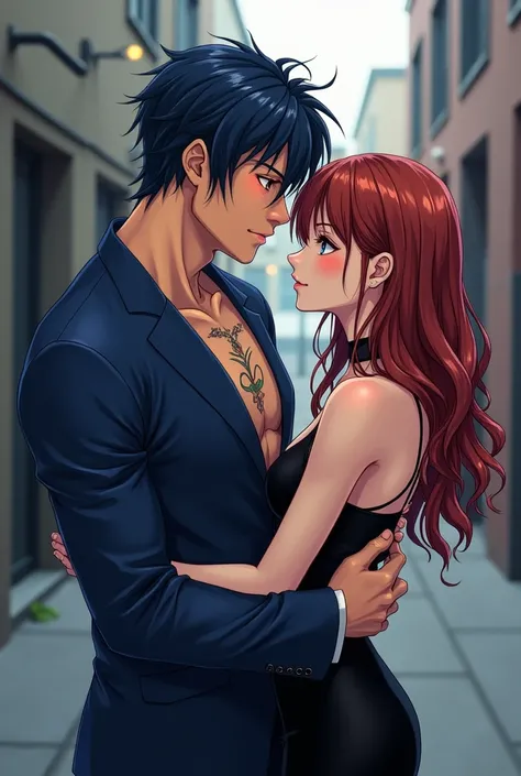 I want you to make a cover for my new romance manga in the style of the childhood friend complex manga . 

The girl would have reddish brown hair And he would have dark blue hair that leans towards black Based on the manga Childhood Friends Complex He woul...