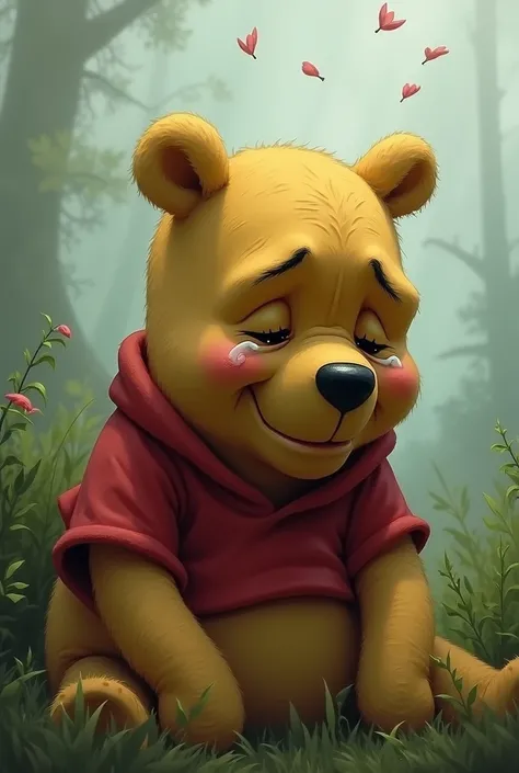 Create me a picture of Winnie the Pooh crying 