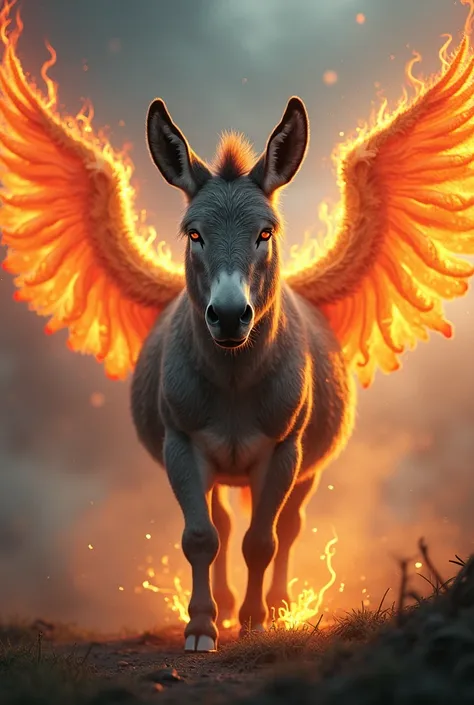 A donkey with wings of fire
