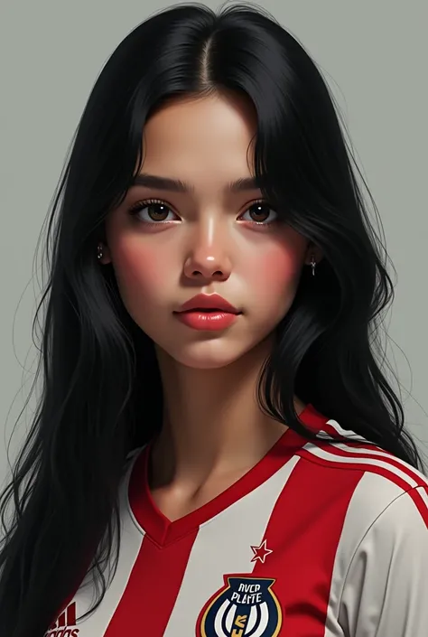 Image of a real black-haired girl wearing a River Plate shirt