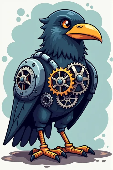 Business logo of a raven made of metal with gears, cartoon