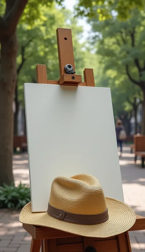 In a quiet square there is a new canvas and a straw hat, worn by time.