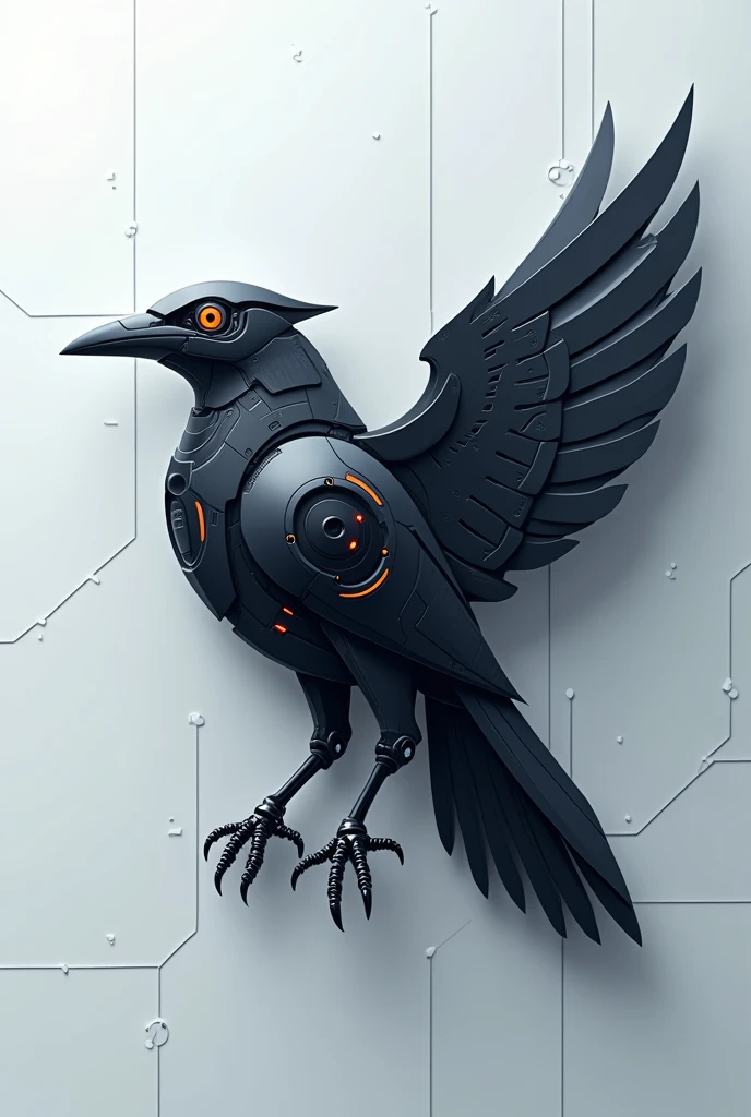 Business logo (like Puma&#39;s) of a metallic or robotic crow, in 2d or simplistic