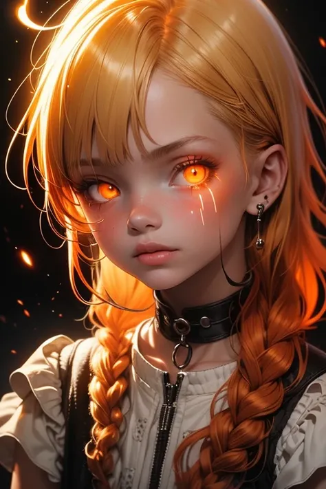 albino girl, luminous, orange hair, orange eyeslashes, epic light and shadow, glowing