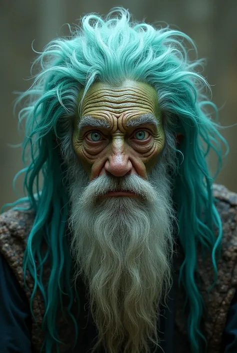 HalfOrk thats 97 with green skin white eyes and turquoise hair. 