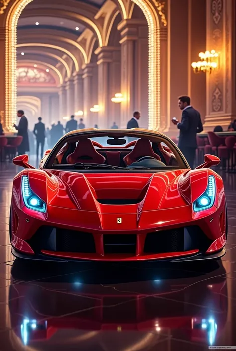 make an art with a ferrari and casino in the background