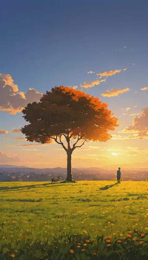 (Minimalism:1.4), Draw a simple art of lonely Tintin style an orange fruit tree sunset clouds , studio ghibli art, miyazaki,  , Makoto Shinkai!!, anime movie background best quality best of SeaArt HD
