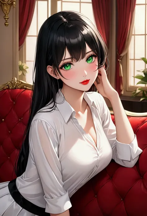 ((Premium, 8K, masterpiece:1.3)), Beautiful girl, Pure, innocent melon face, Soft and cute, subtle blush on cheek, A sweet and sensual smile, Pure lust, slender figure, (The upper body), (Facade), (head tilted), Look directly into the camera, sexy white bl...