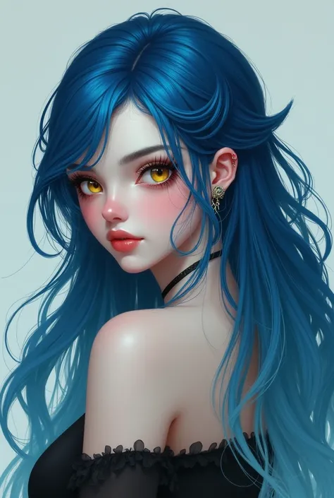 Beautiful girl with blue hair blue hair with white tips, Ticc, Yellow eyes