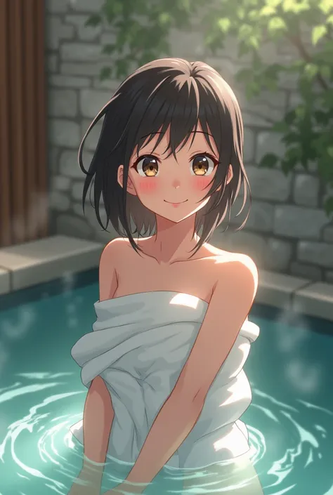 High school girl　One bath towel　mixed bathing　Dazzling Smile