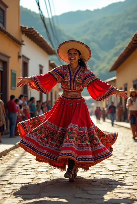 A Peruvian chuto dancing very happily in Jauja, Peru