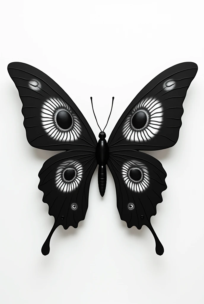 A simple black and white psychedelic butterfly with eyes on its wings
