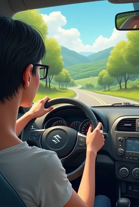 Roadtrip Stream, a woman with short men&#39;s hair and glasses, in a Suzuki swift sport