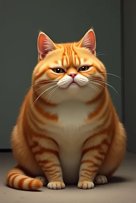 A sad fat orange tabby cat