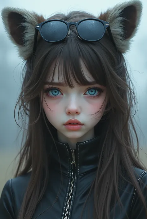 ((masterpiece, top quality, super definition, high definition)), solo, beautiful girl, shining eyes, perfect eyes, , fingers of the hand five, silver theme,Long Hair, Masterpiece, Award Winning, High Resolution, Brown Hair, Breasts, Raccoon Ears, Blue eyes...