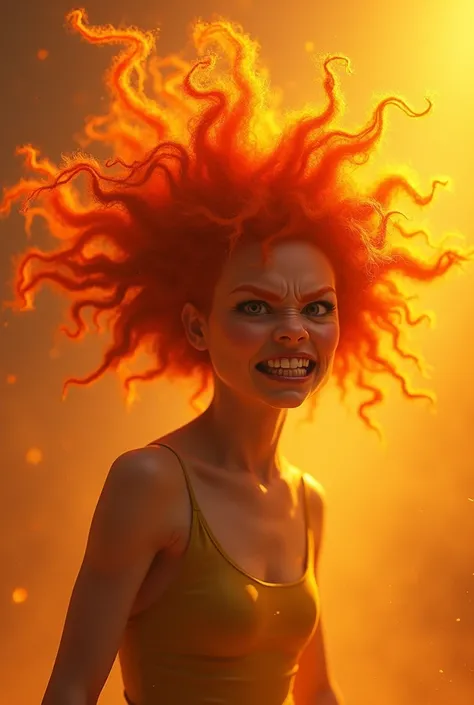 A similar image of the anxiety drawing from the movie Inside Out 2 with orange tones and spiky hair. Full body female.
