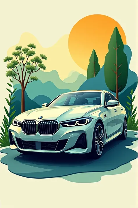 Poster of a BMW brand car where the car is ecological and electric that attracts the public&#39;s attention to increase sales With an eye-catching message for a university project 
