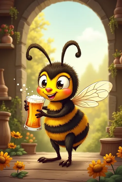 Cartoon of a bee drinking mead
