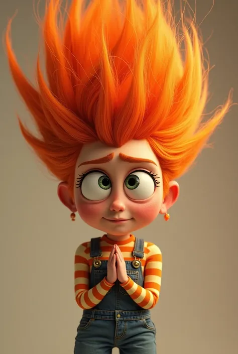 A similar image of the anxiety drawing from the movie Inside Out 2 with orange tones Hair standing on end Female full body Less terrifying full body With fake smile and wide eyes This one is great Let&#39;s put our hands together in front of the body Inner...