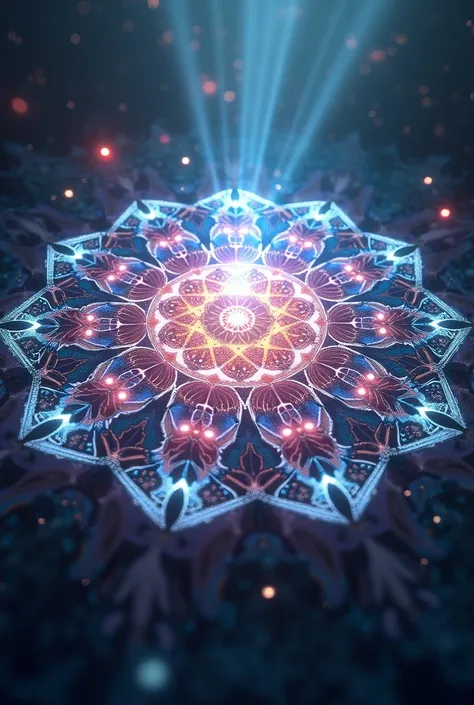  You are welcome, make a beautiful holographic mandala, very detailed, with many details in 3D.