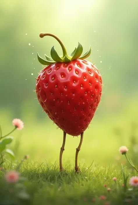 A strawberry appears and grows two legs.