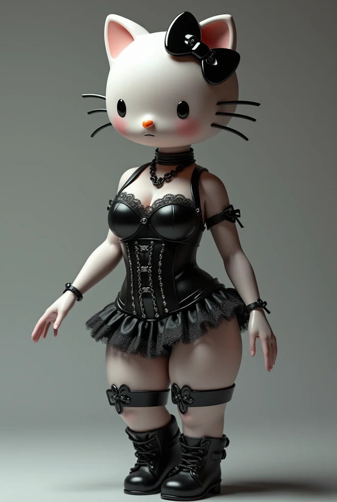 Hello kitty 3d model perfect women body wearing goth clothes 