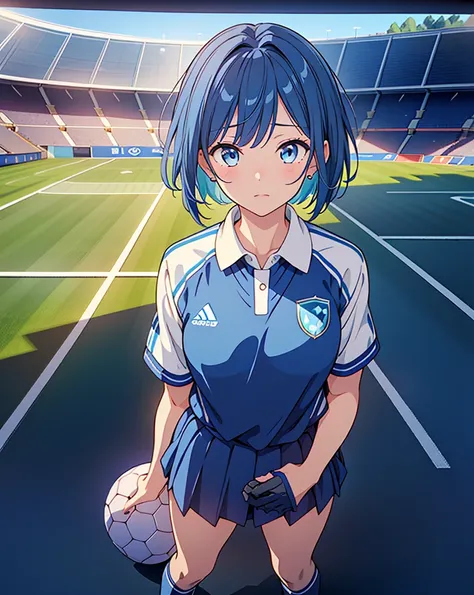 Best Quality, 32K, High resolution, masterpiece:1.5, One beautiful girl, Anime-style illustrations, Rich emotional expression, An exceptionally beautiful face, Perfect Human Anatomy, Big starry eyes, ((A look of determination:1.2)), Blue hair that shines l...