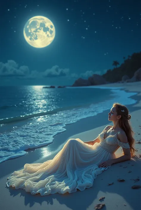 Lying princess dress seaside moonlight elegant beautiful