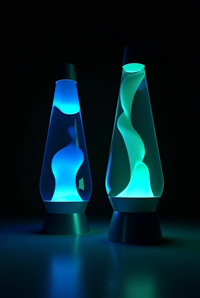 Image with two blue-green lava lamps on a black background where the color of the lamp stands out