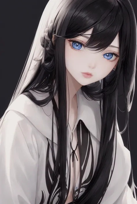 1 , blue eyes, Long hair, black hair, Lips slightly parted, simple background