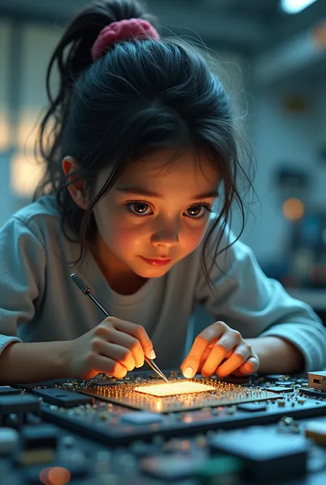 An 1 girl creating a chip
