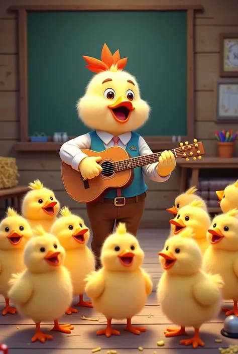 Ronda The chicks say peep peep peep A teacher with his guitar singing

