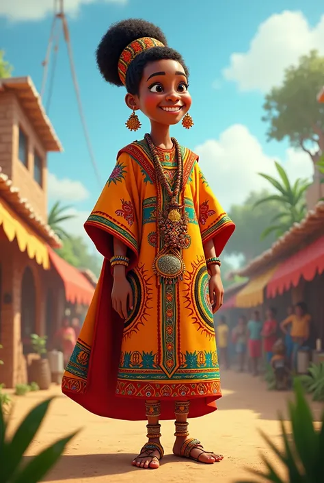 Hello, generate a person with the typical African costume and wearing the colors of its flag in Pixar mode 
