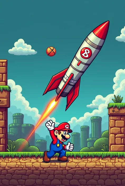 Mario bros 2D,with a nuclear missile 2D drawing