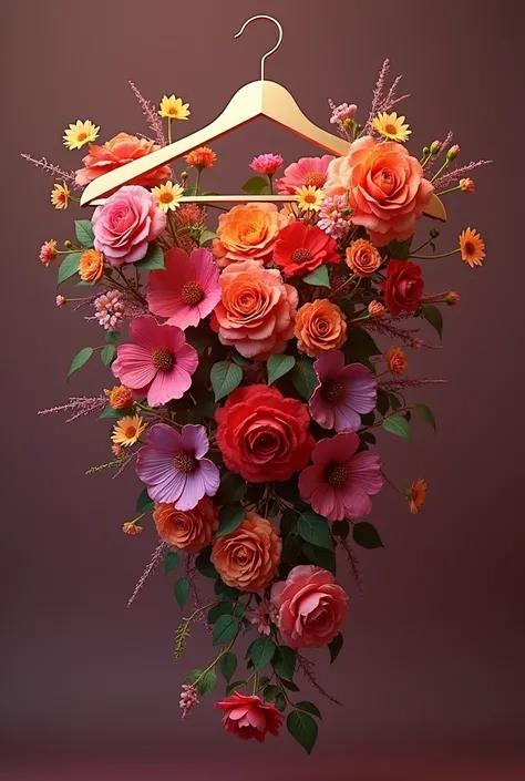 Clothes hanger decorated with colorful and luxurious flowers