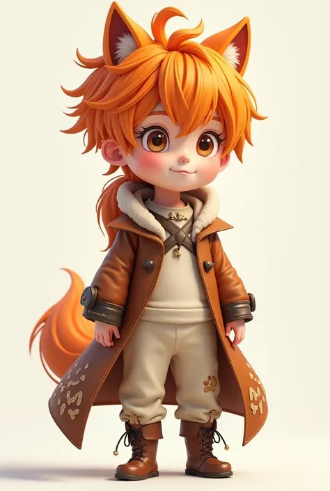 Standing boy, cute, 1 boy, , 4-sided design, Diagonals, front, back, profile, Head to body ratio 3, character sheet, whole body, simple background, Four perspectives, Orange hair, long coat, long Ponytail hair, Good quality, high detail, Puppy Suin, Good q...