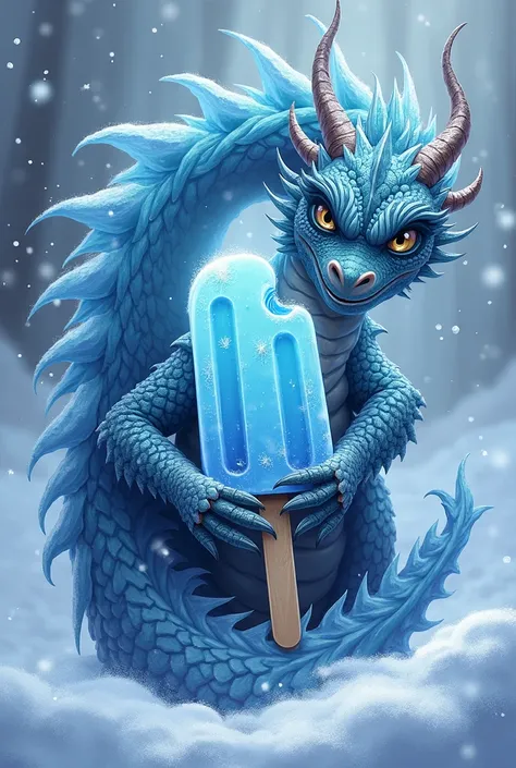 logo of a dragon hugging a popsicle and written in frozen medieval letters: "ICE DRAGON"