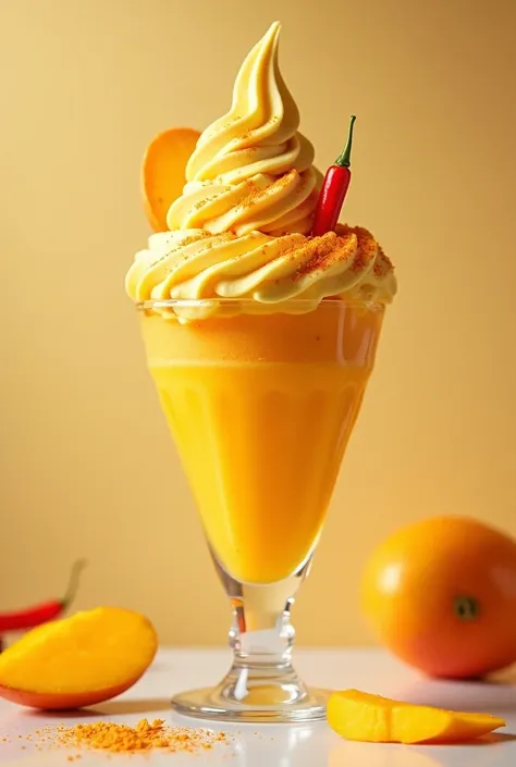 Ice cream in a glass, Mango flavor with chili. Creative for an advertisement, realista full hd