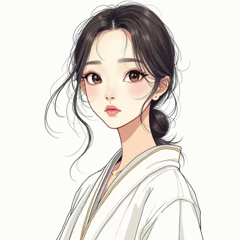 Draw a beautiful modern Japanese woman on a piece of white paper.、Natural look、The only technique you can use is colored lines.、Line thickness is 0.Any length is possible within 8 mm、Please draw using hatching only、Art Wallpapers、4K, 8k,