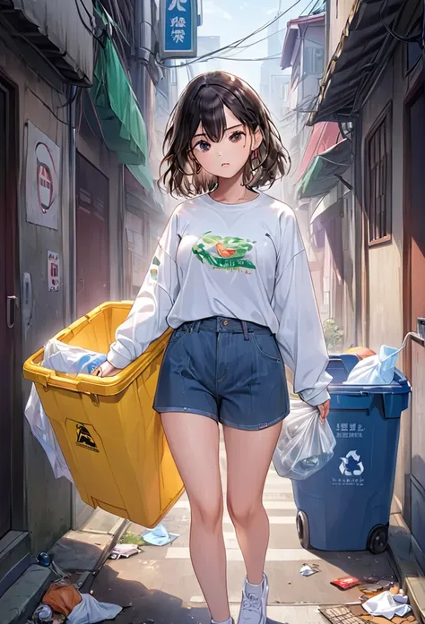 Long sleeve T-shirt、panties､Taking out the trash