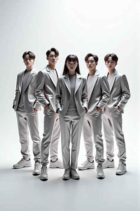 3d object of a k pop group named XIAOMI white background metallic finished aesthetic beautiful heavily detailed 