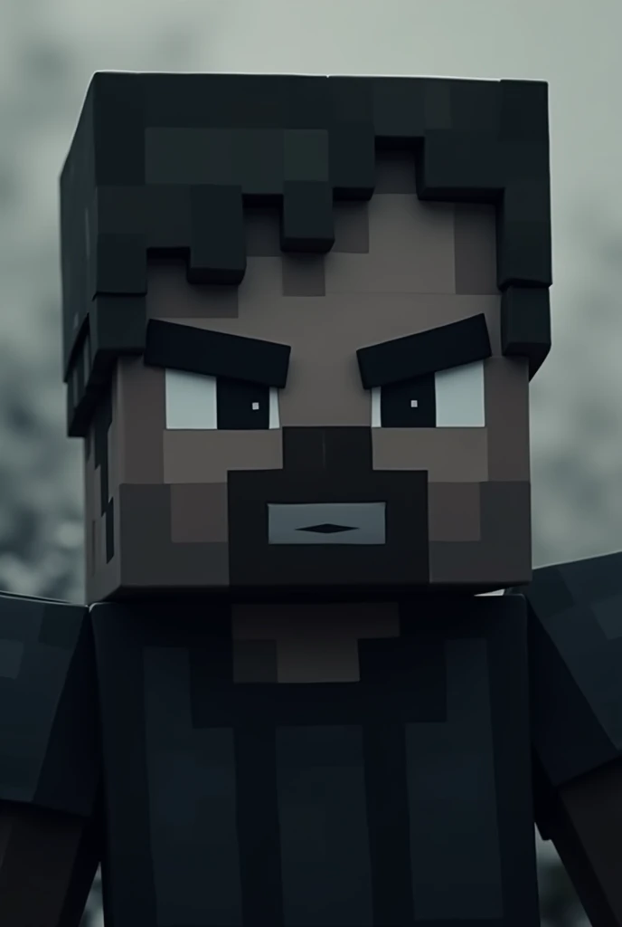 create a minecraft style character with a serious and dark face for a youtube profile